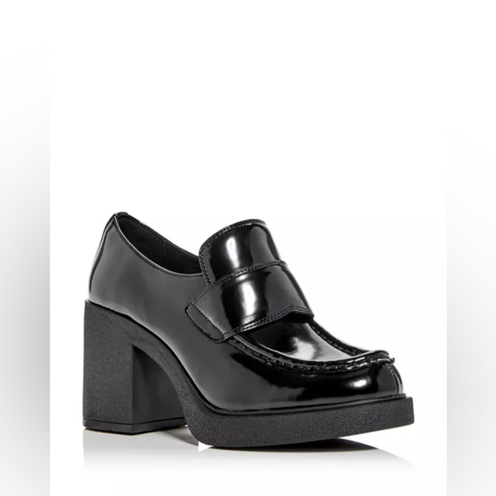 Jeffrey Campbell Women's Black Patent Leather Plain-Jane Block Heel Loafers 6.5